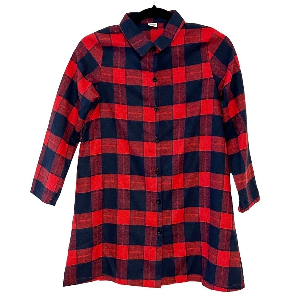 Pat Pat Button Down Flannel Shirt Dress Youth‎ SZ 10 in Red Black Buffalo…